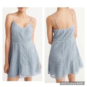 Abercrombie & Fitch Baby Blue Eyelet V-Neck Mini Dress
